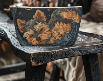 Cute Sleeping Yorkie Cosmetic Bag - Makeup Pouch - Small Travel Bag for Wife or Girlfriend or Mom - Yorkie Lovers Bag Gift