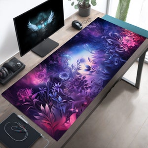 Mystic Flowers Desk Mat, Magical Mousepad, Magic Floral Mouse Pad, Enchanted Desk Pad, Vibrant Purple Witchy Deskmat XL, Gift For Her