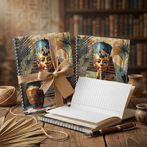 Personal Notebook or Journal or Diary Featuring Ancient Egyptian Art Pharaoh and Canopic Jars