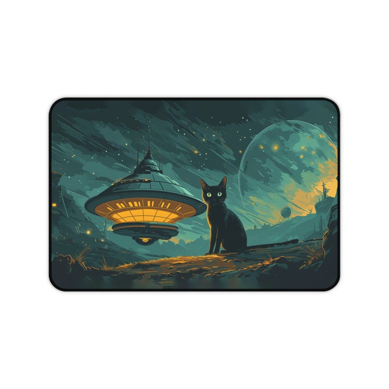 UFO Cat Mousepad XL, Kitty Mouse Pad XXL, Space Mousemat Big, Pop Art Desk Mat, Extra Large Deskmat, Oversized Desk Pad, Lofi Deskpad image 5