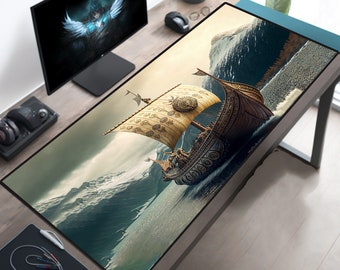 Viking Ship Desk Mat Cute, XL Mouse Pad, Large Desk Mat Pad, Gaming Desk Pad, Cute Mousepad, Aesthetic Desk Protector,