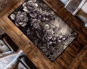 Short Table Runner Featuring an Artistic Rendering of Roses and Lilacs