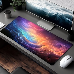 Kosmische Leucht Schreibtischmatte, Fantasy Schreibtischunterlage, Niedliche Schreibtischunterlage, Kawaii Schreibtischunterlage, Lofi Schreibtischunterlage, Ästhetisches Mousepad, Abstraktes Mauspad
