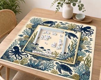 Sea Life Mahjong Mat | Nautical and Beachy Mahjong Gaming Table Play Mat