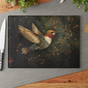Hummingbird Cutting Board - Cute Glass Cutting Board - Veg Cutting Board - Meat Chopping Board - Gift for Her - Hummingbird Gifts