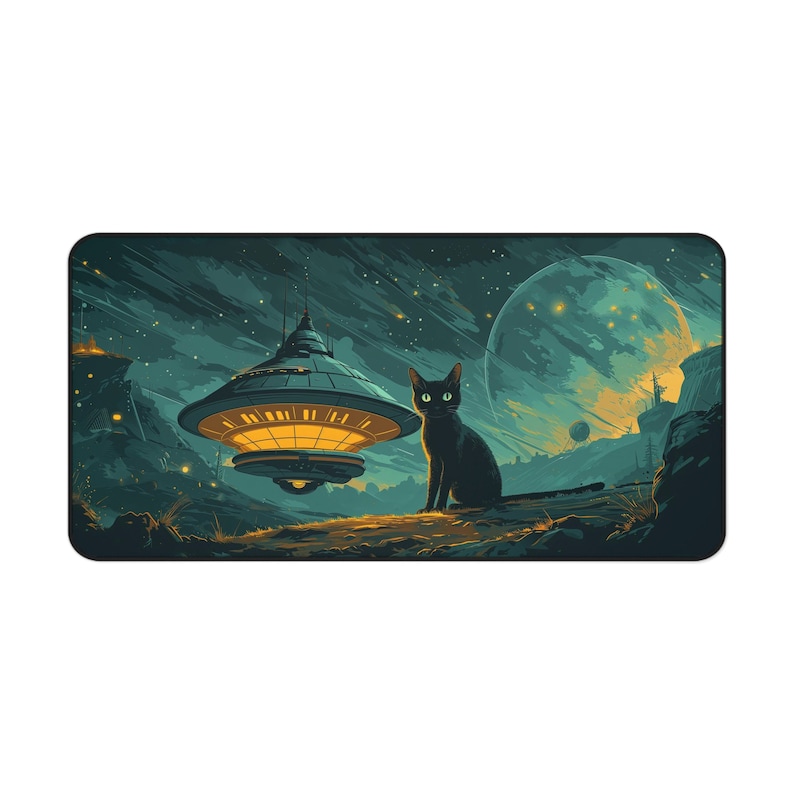 UFO Cat Mousepad XL, Kitty Mouse Pad XXL, Space Mousemat Big, Pop Art Desk Mat, Extra Large Deskmat, Oversized Desk Pad, Lofi Deskpad image 4