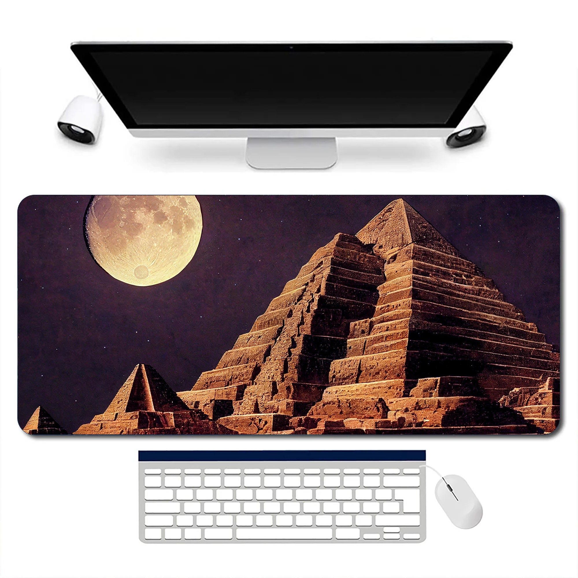 Moonlit Aztec Pyramid Desk Mat