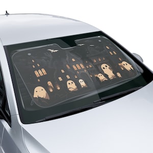Cute Kawaii Goth Ghosts - Whimsical and Spooky Windshield Sunshade, Sun Shade for Car, Truck or SUV, Cute Goth Car Decor