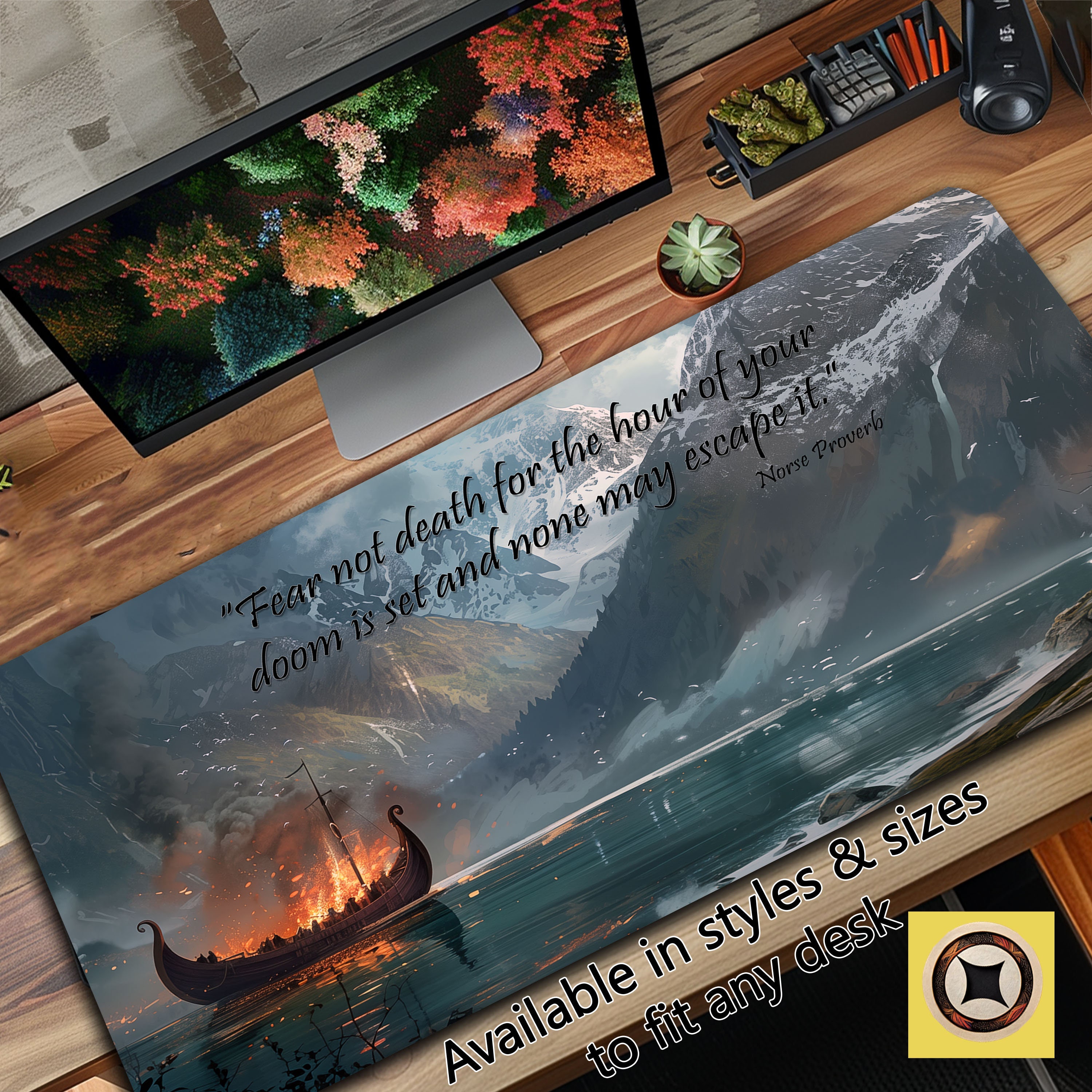 Viking Desk Mat with Norse Proverb – XL Gaming Mouse Pad