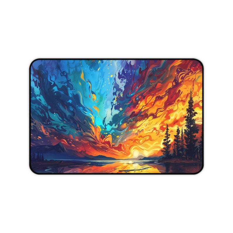 Forest and Lake Sunset Desk Mat, Cute Desk Decor, Colorful Desk Pad, Nature Mousepad, Landscape Mouse Pad, Gaming Computer Desk Pad image 4