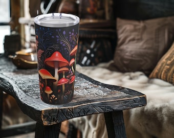 Fantasy Mushroom Tumbler, Dark  Cottagecore Travel Mug, Mushroom Travel Mug, 20oz Stainless Steel Tumbler