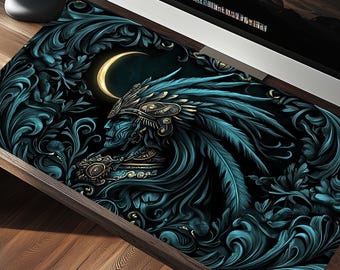 Fantasy Aztec Warrior Gaming Desk Mat Mousepad - Gift for Boyfriend or Husband or Son - Aztec Inspired Desk Decor