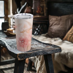 Cute Pastel Pink Watercolor Flowers Tumbler, Pink Tumbler, Pink Mug, 20oz Tumbler, Stainless Steel Tumbler