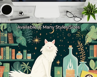 Alfombrilla de ratón Kawaii con diseño de gato blanco, tamaño XL, para juegos de cartas coleccionables, para juegos de gatos, alfombrilla de ratón XL, regalo para amantes de los gatos, decoración de escritorio para gatos.