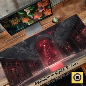 Dark Fantasy Gothic Library Christmas Desk Mat Mousepad XL - Gaming Mouse Pad Desk Pad - Dark Romanticism Desk Decor - Goth Deskmat
