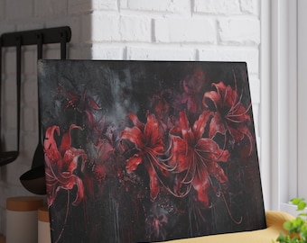 Gothic Spider Lilies in Red, Glass Cutting Board, Gift for Mom, Goth Kitchen Decor, Chopping Board, Veg Cutting Board, Meat Cutting Board