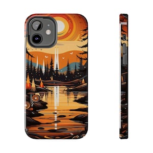 Arte nativo americano Sunset Lake, funda para iPhone con carcasa de policarbonato y revestimiento de goma para iPhone 7 y superiores