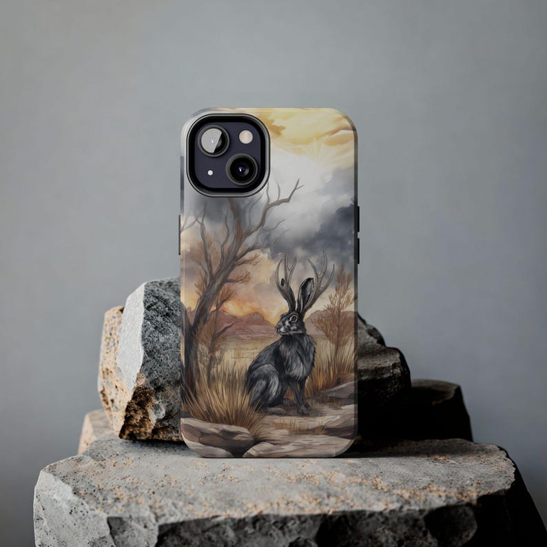 Fantasy Southwest Desert Jackalope Cellphone Case for iPhone Models, and Android Galaxy Models - Polycarbonate Shell and Rubber Liner image 1