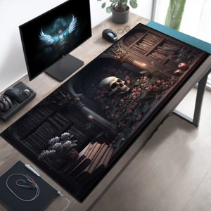 Dark Academia Library Writing Desk Cover, Gothic Mouse Pad, Goth Mousepad Xl, Big Gothic Desk Mat, Extra Large Goth Deskpad