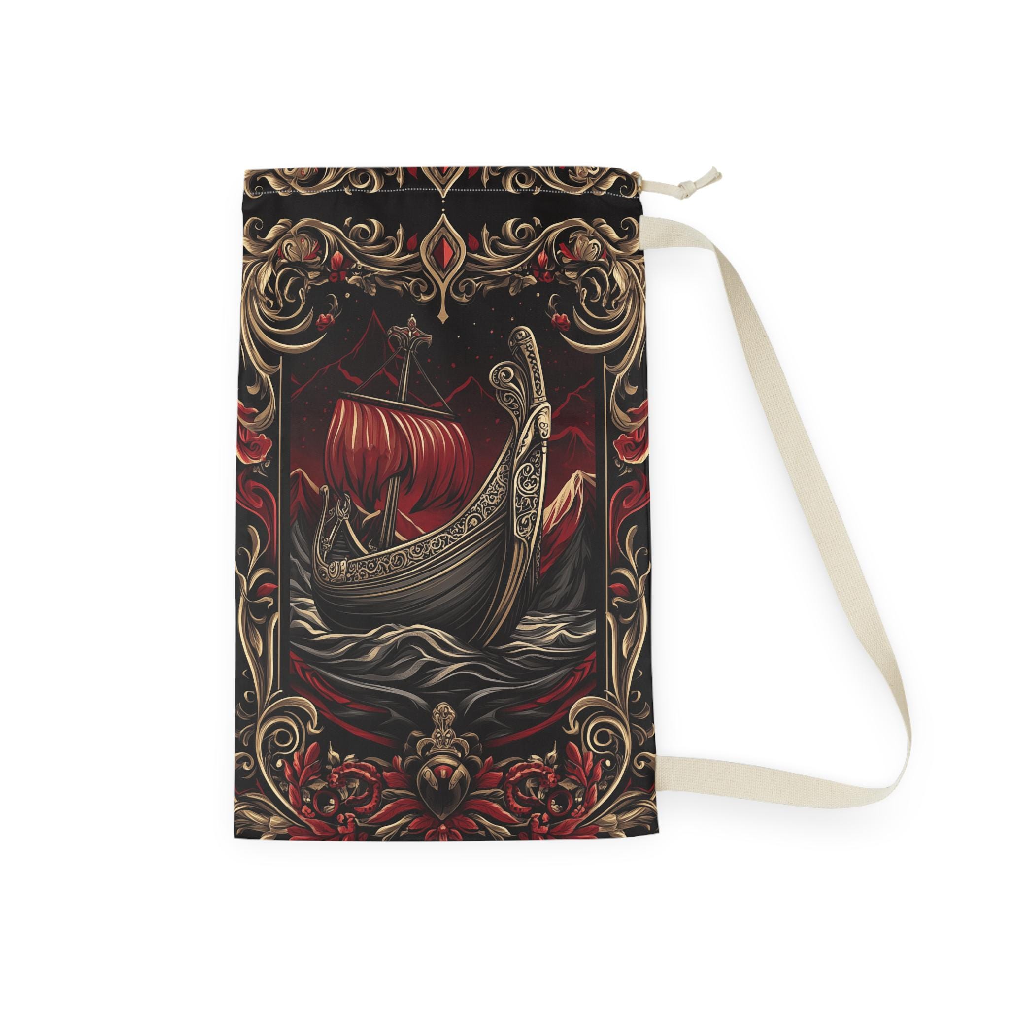 Ornate Viking Longboat Laundry Bag