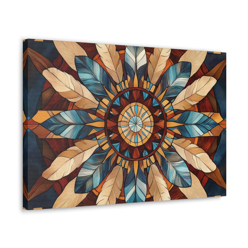 Native American Inspired Feather Mandala Art Print Canvas Wall Art - 4 ...