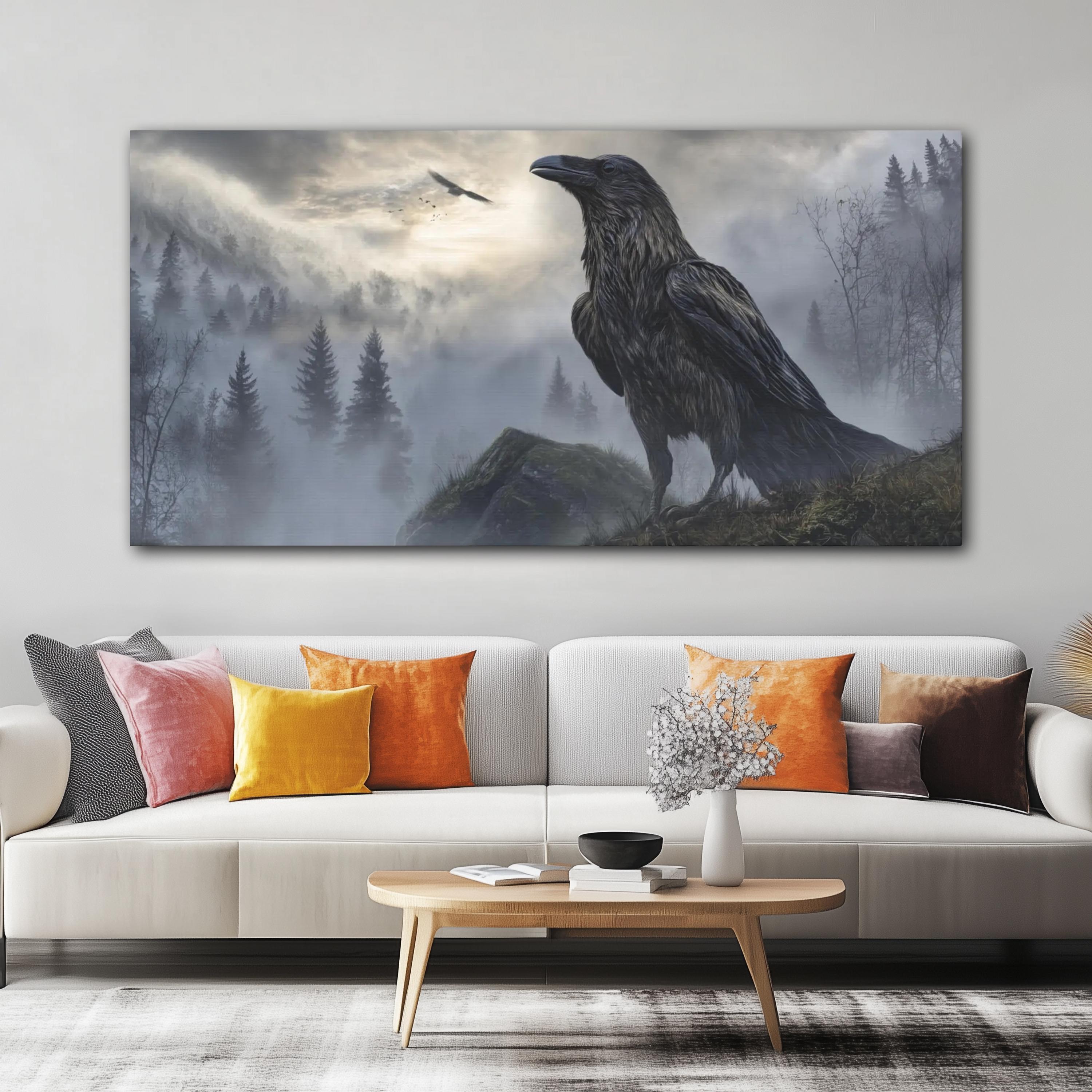 Majestic Norse Raven in the Mountains Canvas Wall Art