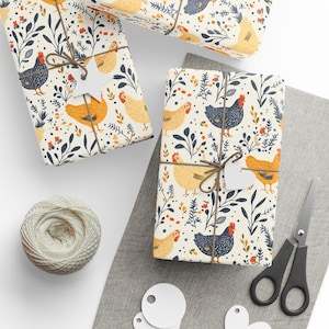 Cute Chickens Wrapping Paper - Barnyard Animals Gift Wrap - Chicken Gift Wrap - Whimsical Present Paper - Kids Birthday - Farm Birthday