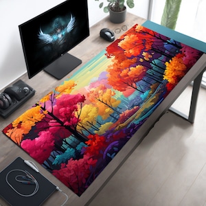 Atemberaubende Herbstwald Schreibtischmatte, Herbstfarben Mauspad, Bunte Schreibtisch Dekoration, Ästhetische Büro Schreibtischmatte, Computer Gaming Mousepad XL