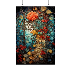 Art Nouveau Vines with Look of Glass Backdrop Poster, Art Nouveau Poster, Cute Home Wall Decor
