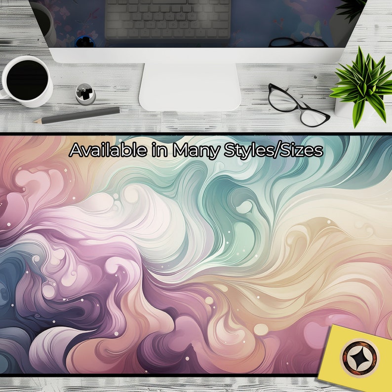 May include: Abstract swirling pattern in shades of pink, purple, blue, and yellow. The pattern resembles liquid marble or paint.