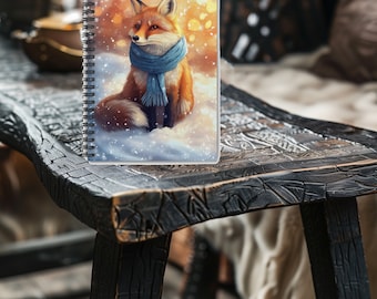 Schattige rode vos met blauwe sjaal, spiraalgebonden notitieboek met regels!