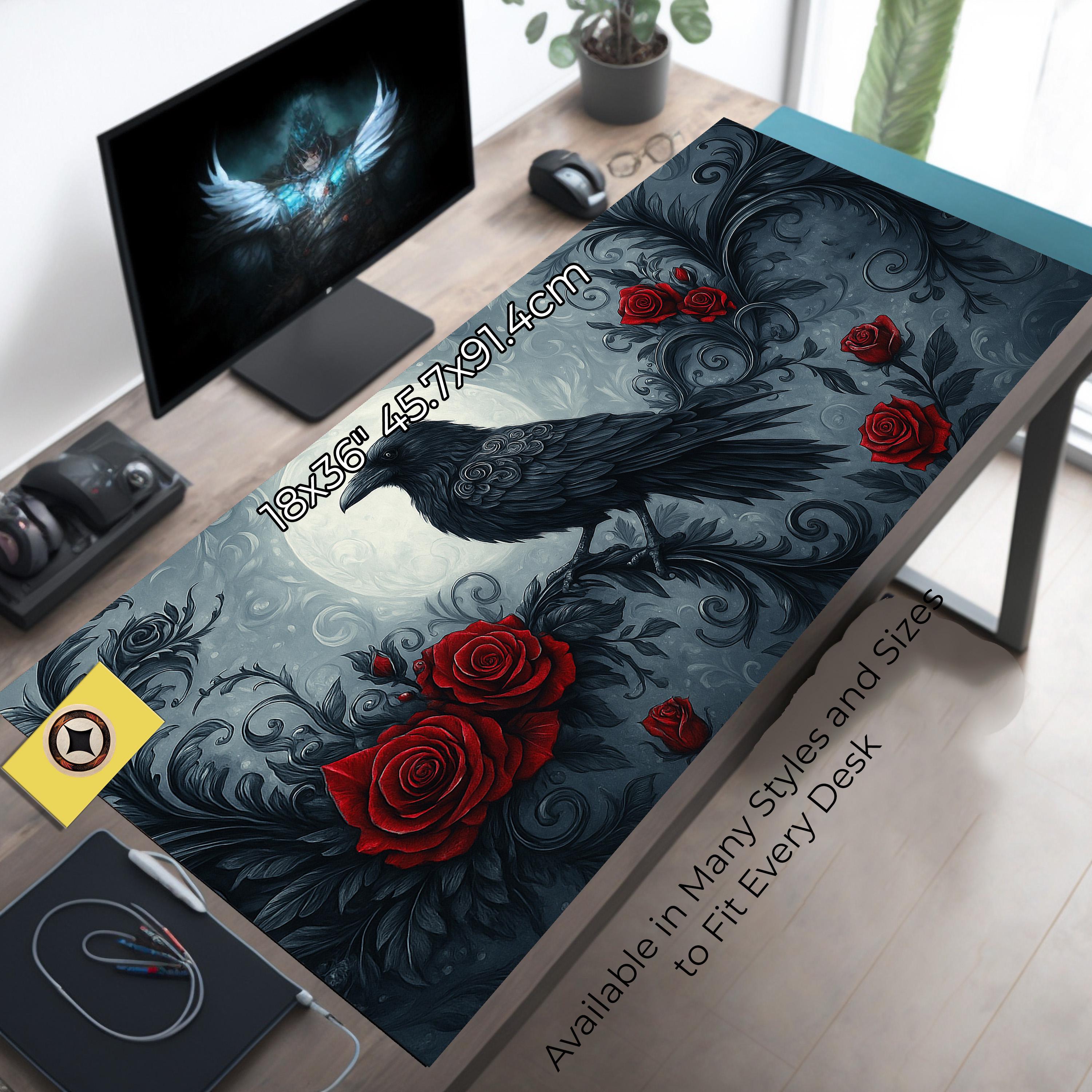 Moonlit Raven and Roses Desk Mat