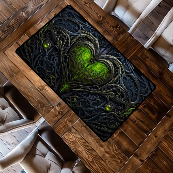 Short Table Runner Featuring Gothic Heart with Green Glowing Goth Heart