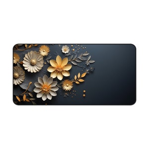Japanese Desk Mat, Black & Gold Mousepad, Japan Large XXL Gaming Deskmat mouse pad lofi desk pad cute desk decor image 4