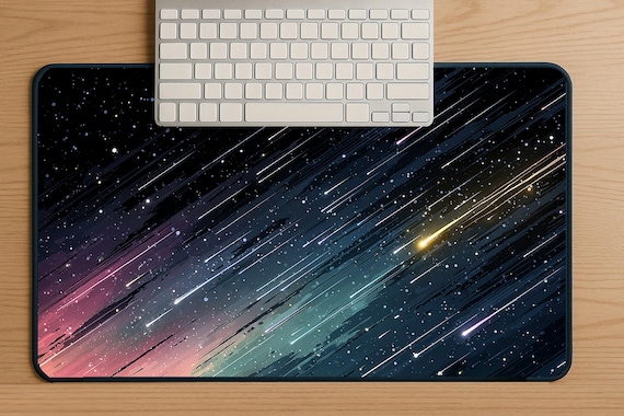 Cosmic Meteor Shower Gaming Desk Mat - Oversized Mouse Pad for Space Lovers and Gamers, Night Sky Aesthetic, Smooth Glide