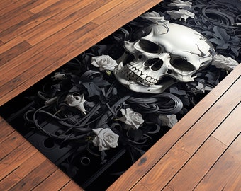 Gothic Skull and White Roses Yoga Mat, Unique Gym Mat, Meditation Mat, Fantasy Yoga Equipment, Exercise Mat, Pilates Accessory, Fitness Mat