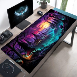 Mystic Forest Retreat Gaming Desk Mat, Cute Mouse Pad, Trippy Mousepad, Lofi Desk Mat, Aesthetic Desk Mat, Forest Mousemat, XL XXL Big