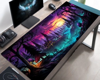 Mystic Forest Retreat Gaming Desk Mat, Cute Mouse Pad, Trippy Mousepad, Lofi Desk Mat, Aesthetic Desk Mat, Forest Mousemat, XL XXL Big