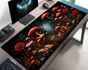 Midnight in the Enchanted Mushroom Forest, Dark Cottagecore Desk Mat, Mushroom Desk Mat, Cute Mouse Pad, Mushroom Mousepad XL XXL Big Giant