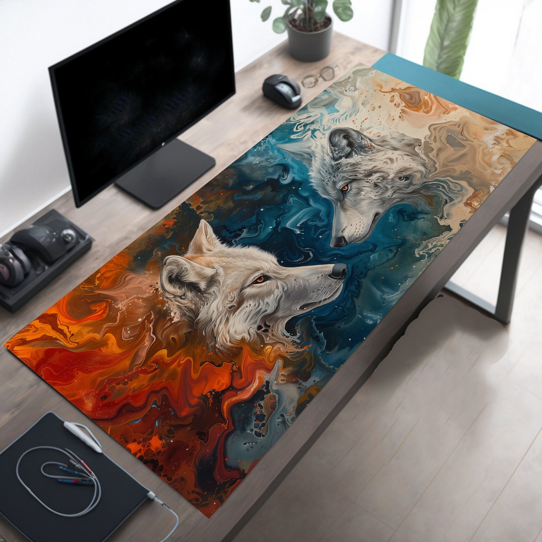 Stunning Wolf Art Desk Decor, Wolf Office Decor, Wolves Desk Mat ...