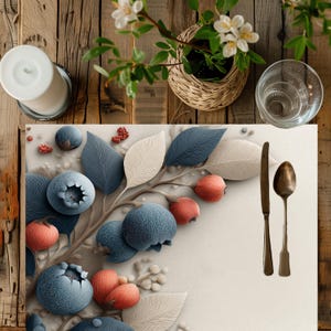 Blueberry Art Placemat: 100% Cotton Twill Table Decor