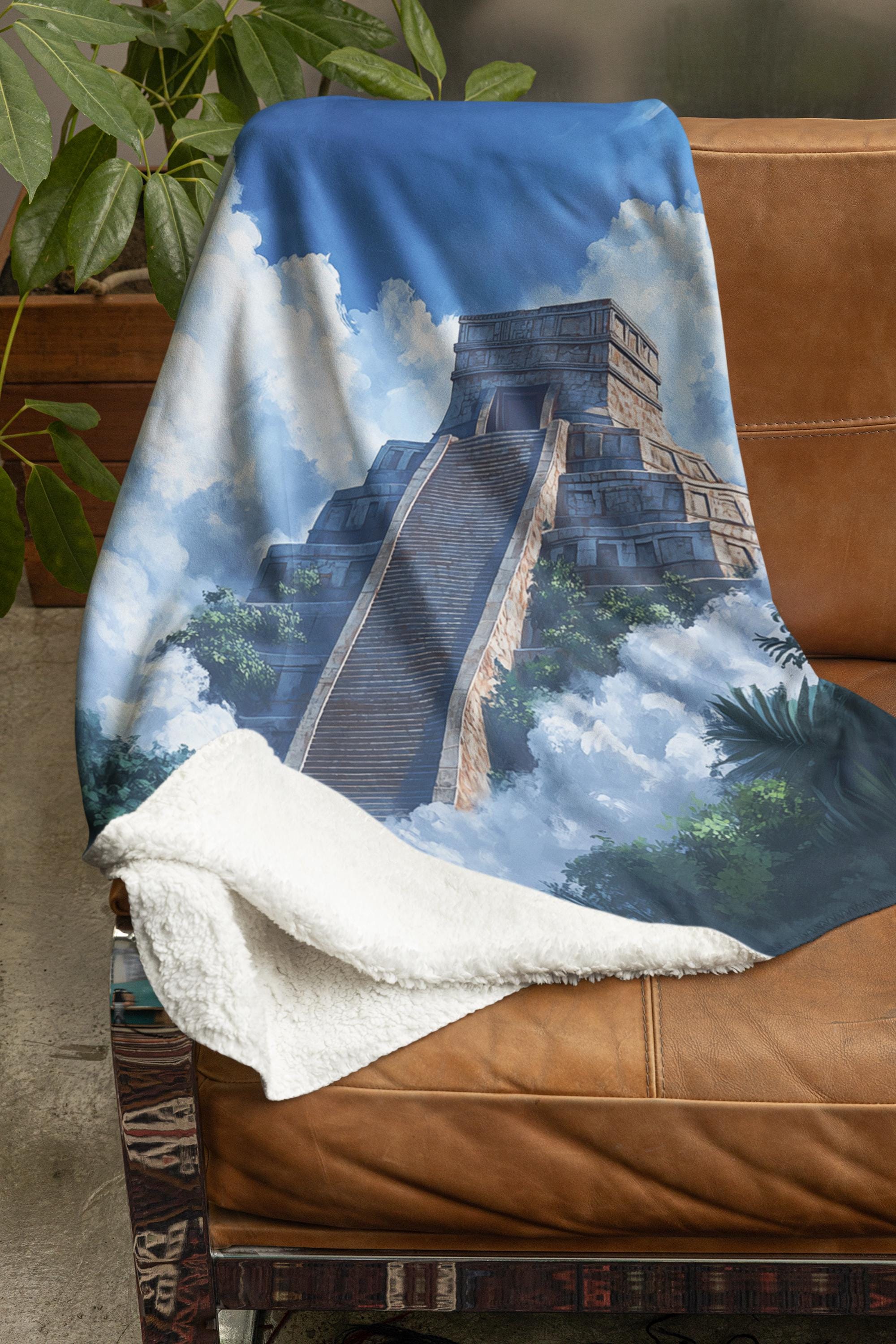 Anime-Inspired Aztec Pyramid Fleece Throw Blanket