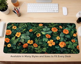 Cute Desk Decor, Aesthetic Mousepad, Green Desk Mat, Botanical Mouse pad, Plant Desk Pad, Non Slip Office Mat, Trendy Workspace Accessory
