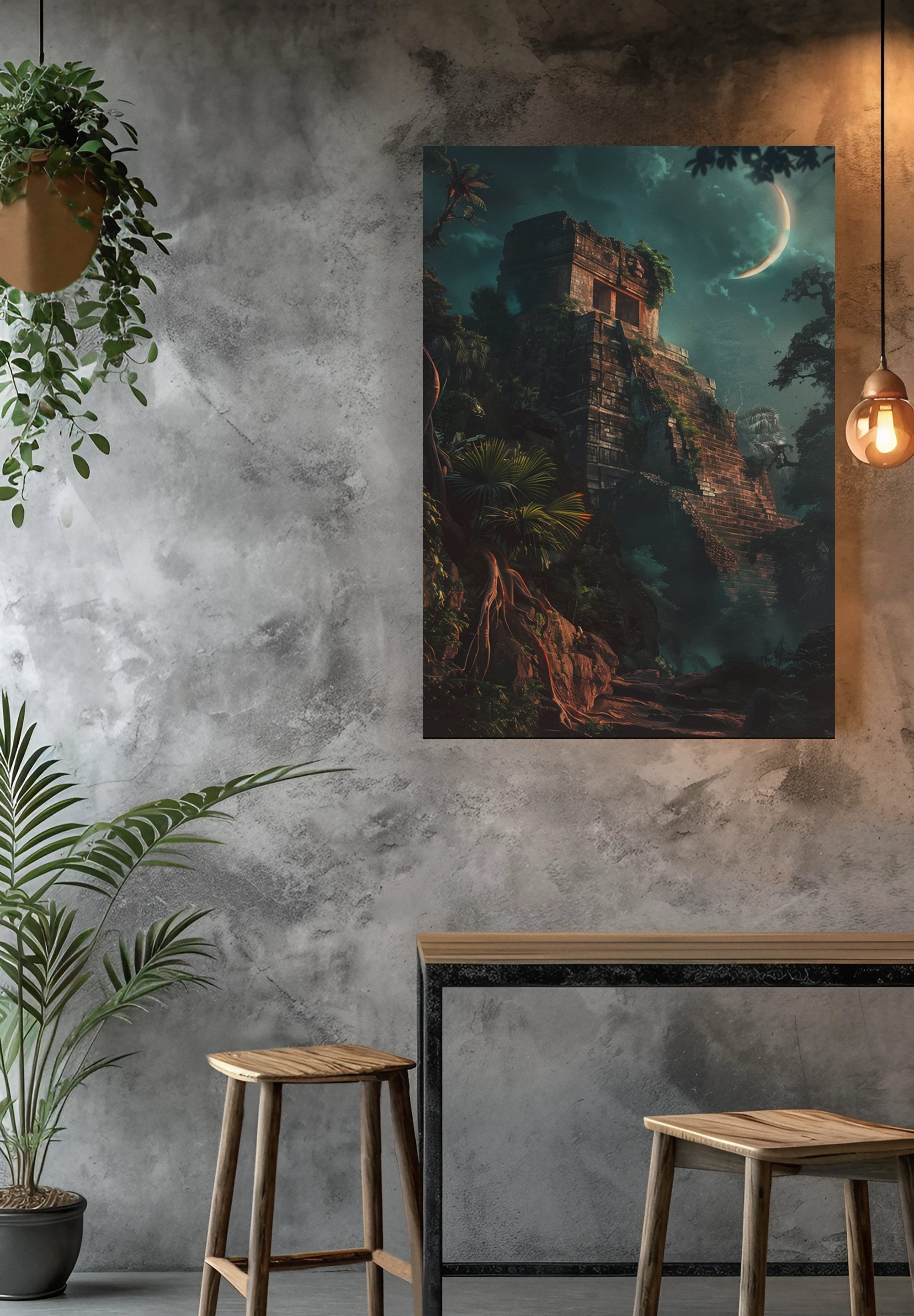 Jungle-Covered Mayan Pyramid Art Print