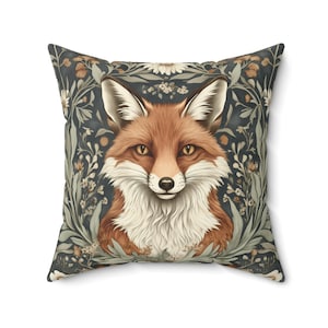 William Morris Inspired Medieval Red Fox Square Throw Pillow - Accent Pillow - Fox Home Decor - Fox Gifts - Living Room Decor
