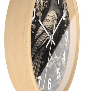Art Nouveau Gothic Crow 10" Round Wall Clock - Wooden Case - Battery Operated - Silent Mechanism - Cute Home Decor Gift for Mom image 6