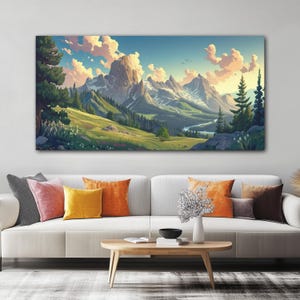 Primavera en las montañas occidentales: lienzo artístico inspirado en el anime, listo para colgar, arte llamativo para la sala de estar, el dormitorio y la oficina