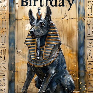 Tarjeta de feliz cumpleaños en estilo egipcio en relieve, descarga instantánea, tarjeta de cumpleaños para imprimir en casa