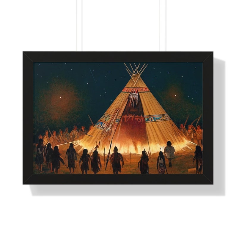 Native American Indian Tipi dansceremonie ingelijste kunst aan de muur afbeelding 1