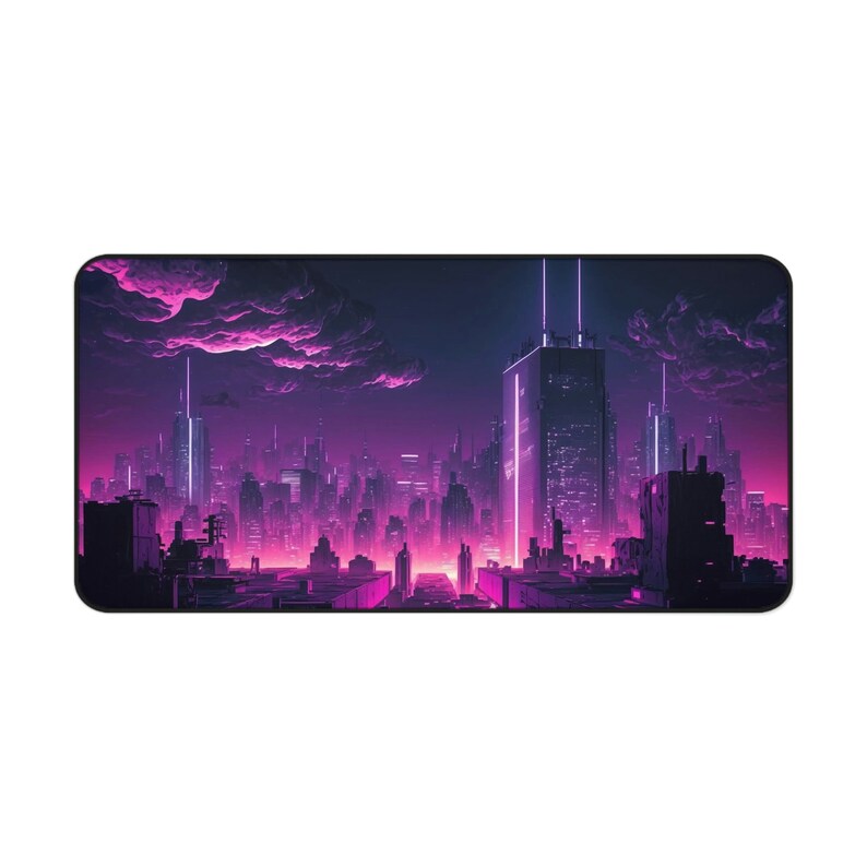 Cyberpunk Los Angeles, Retrowave Mousepad, Gamer Desk Setup, Gaming Mousepad XL, Gaming Desk Mat, Gaming Desk Pad XXL image 4